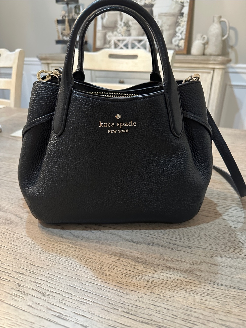 kate spade Black Pebbled Leather Satchel with Gold Hardware